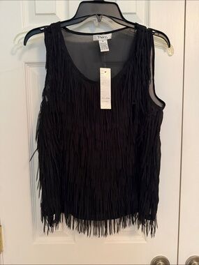 Pinky Black Fringe Tank Top M NWT